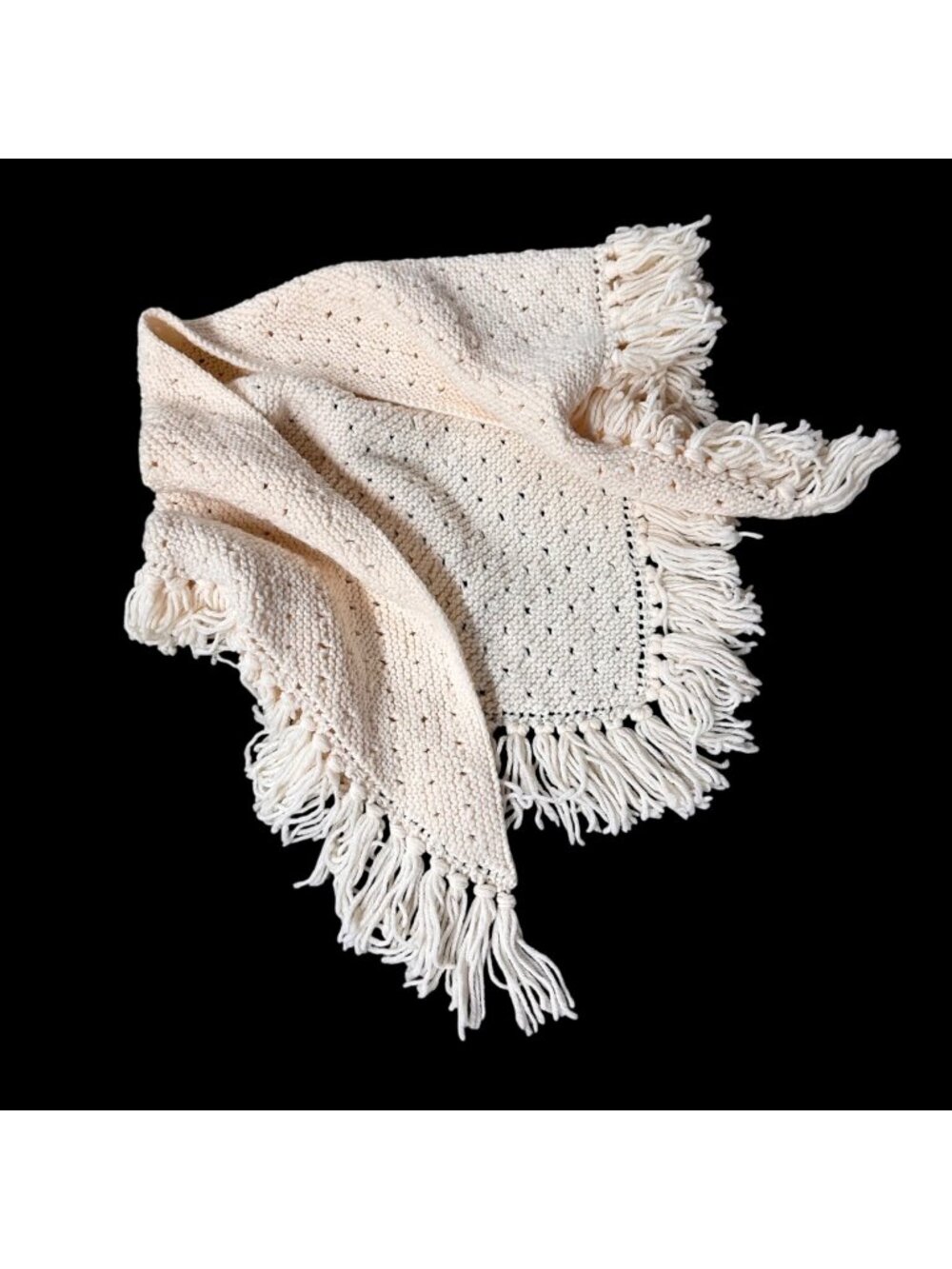 Vintage White Crocheted Shawl Shoulder Wrap Handmade Outerwear Granny Cottage